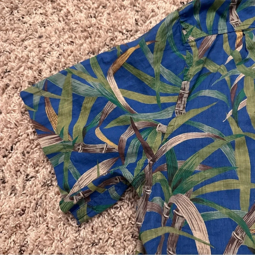 J. Crew Blue Bamboo Hawaiian Shirt Short Sleeve Button Down Cotton Men’s Size XL